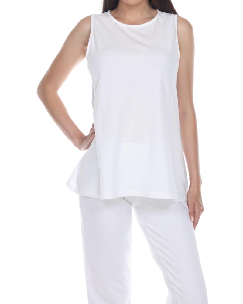 Front of a model wearing a size 3X Everyday Tank Top in White in White by Neon Buddha. | dia_product_style_image_id:333797